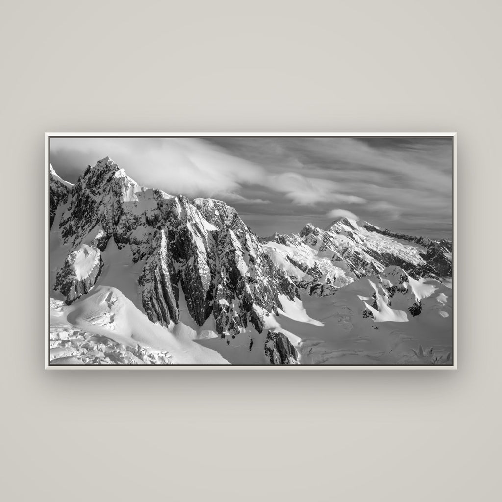 Crown of Cloud, Southern Alps — Basel White, 160×90 cm. New Zealand fine art wall art by Stephen Milner.