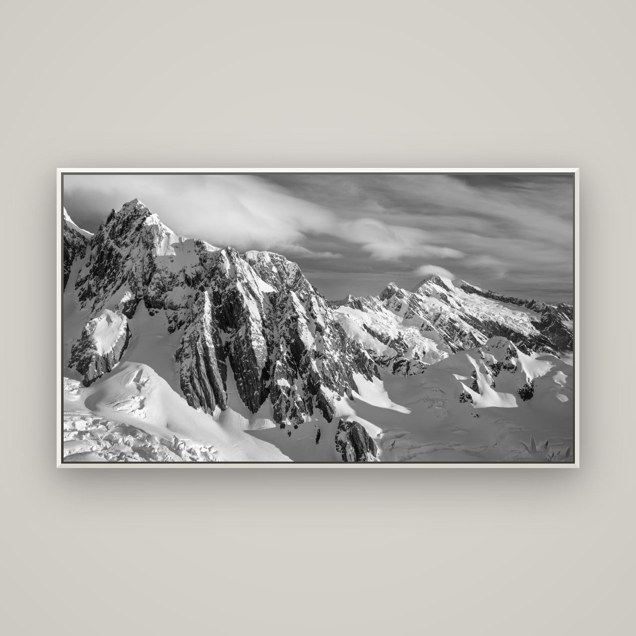 Crown of Cloud, Southern Alps — Basel White, 160×90 cm. New Zealand fine art wall art by Stephen Milner.