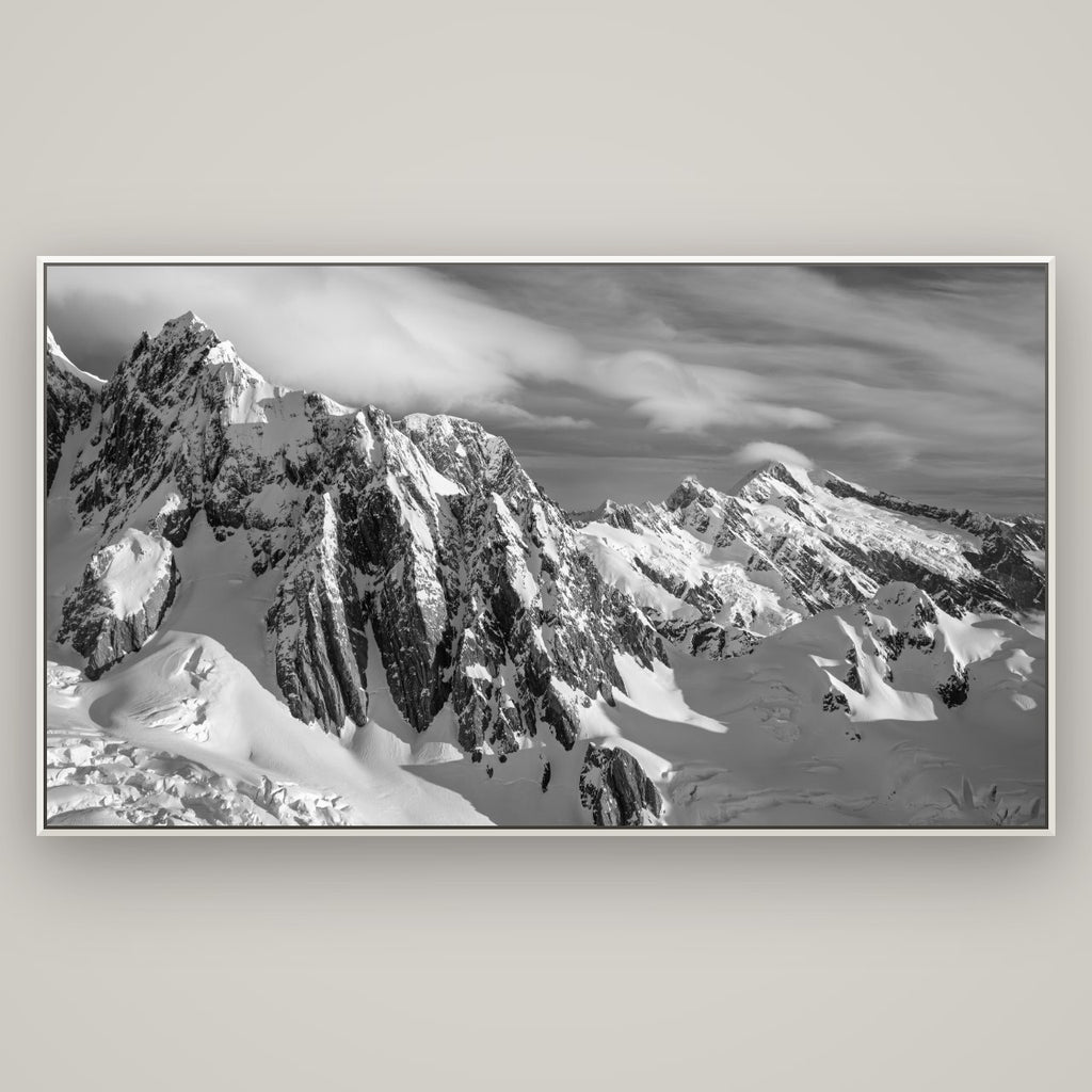 Crown of Cloud, Southern Alps — Basel White, 196×110 cm. New Zealand fine art wall art by Stephen Milner.