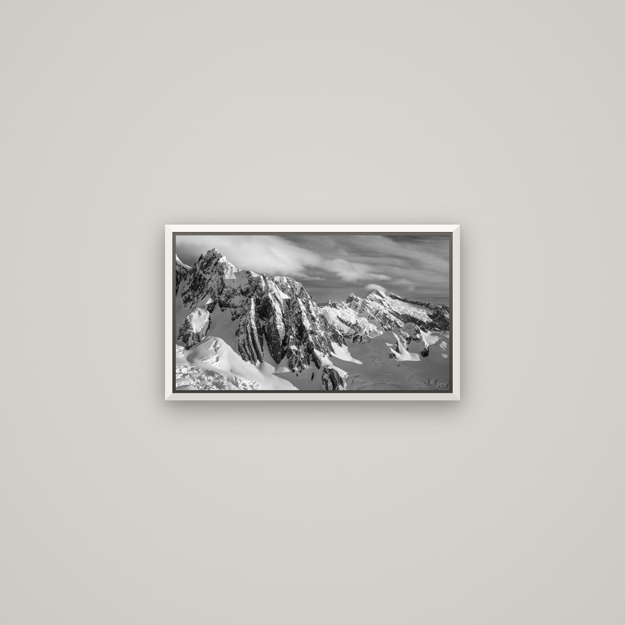 Crown of Cloud, Southern Alps — Basel White, 53×30 cm. New Zealand fine art wall art by Stephen Milner.