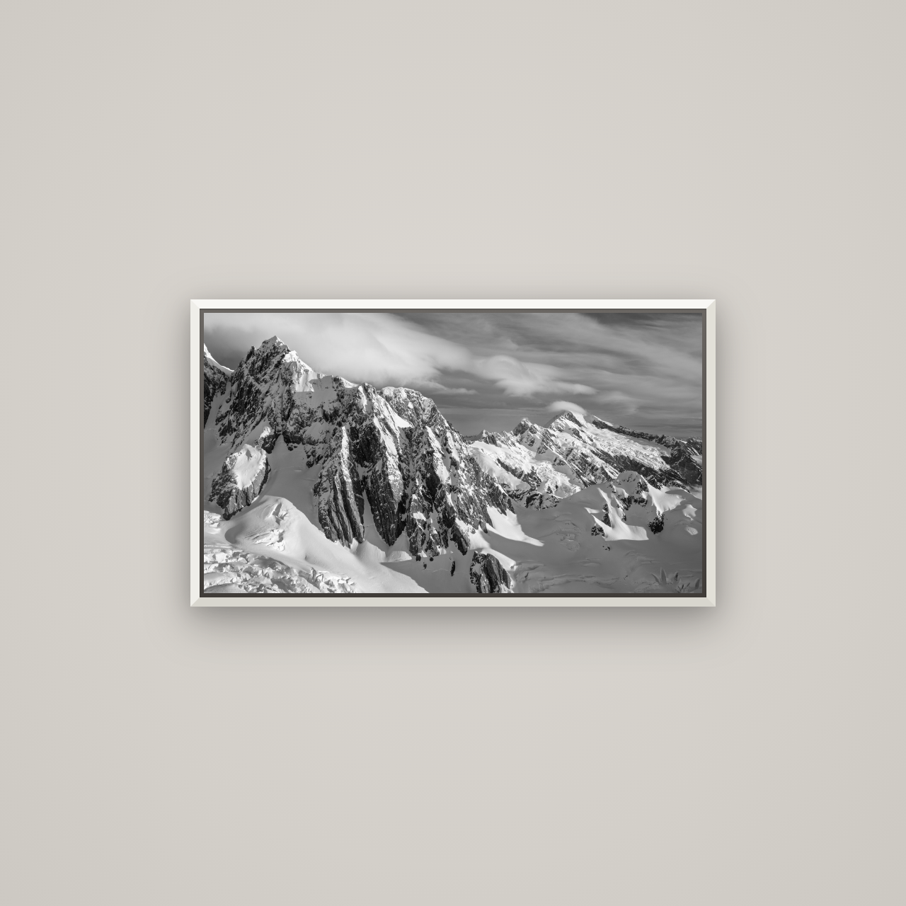 Crown of Cloud, Southern Alps — Basel White, 80×45 cm. New Zealand fine art wall art by Stephen Milner.