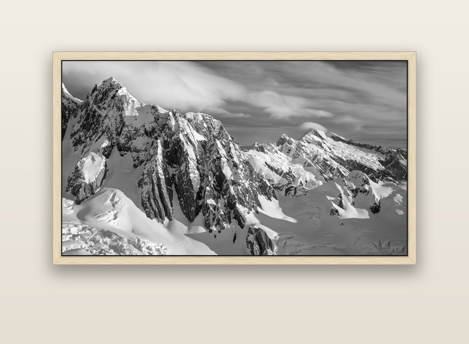 Crown of Cloud, Southern Alps — natural float frame canvas, 152 × 86 cm. New Zealand fine art landscape wall art by Stephen Milner.