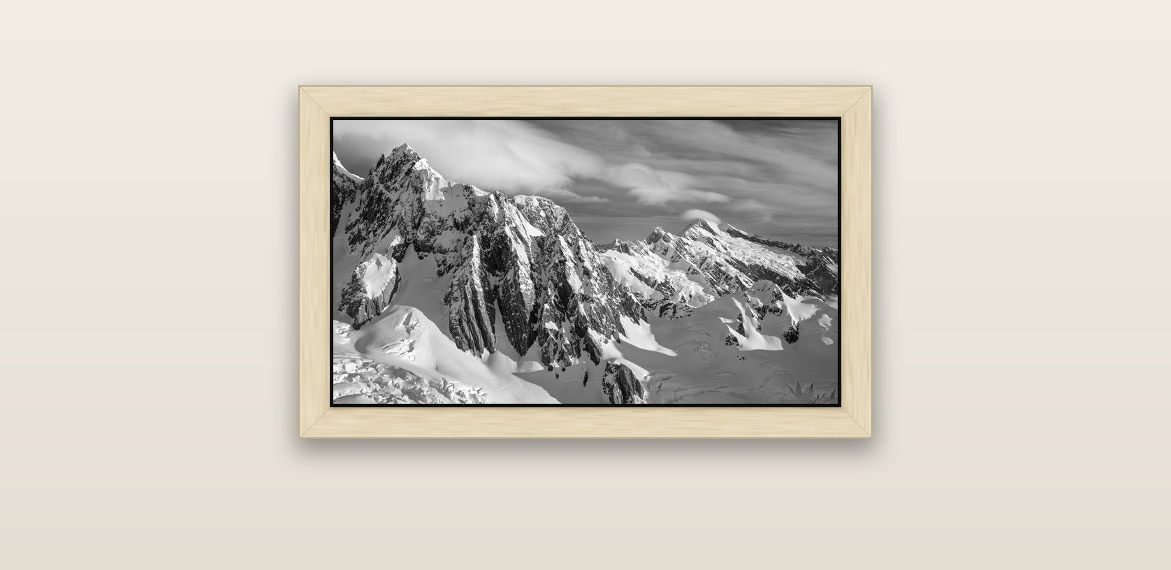 Crown of Cloud, Southern Alps — natural float frame canvas, 61 × 36 cm. New Zealand fine art landscape wall art by Stephen Milner.