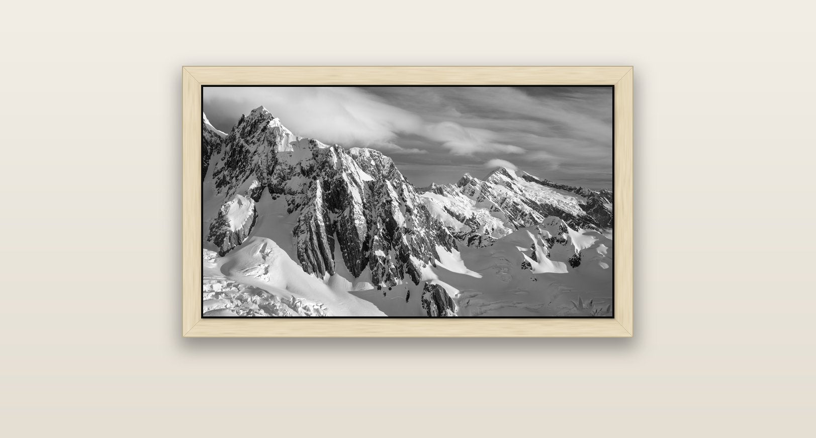 Crown of Cloud, Southern Alps — natural float frame canvas, 81 × 46 cm. New Zealand fine art landscape wall art by Stephen Milner.