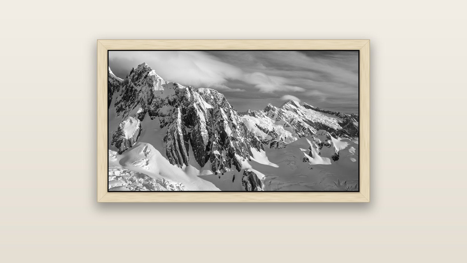 Crown of Cloud, Southern Alps — natural float frame canvas, 91 × 51 cm. New Zealand fine art landscape wall art by Stephen Milner.