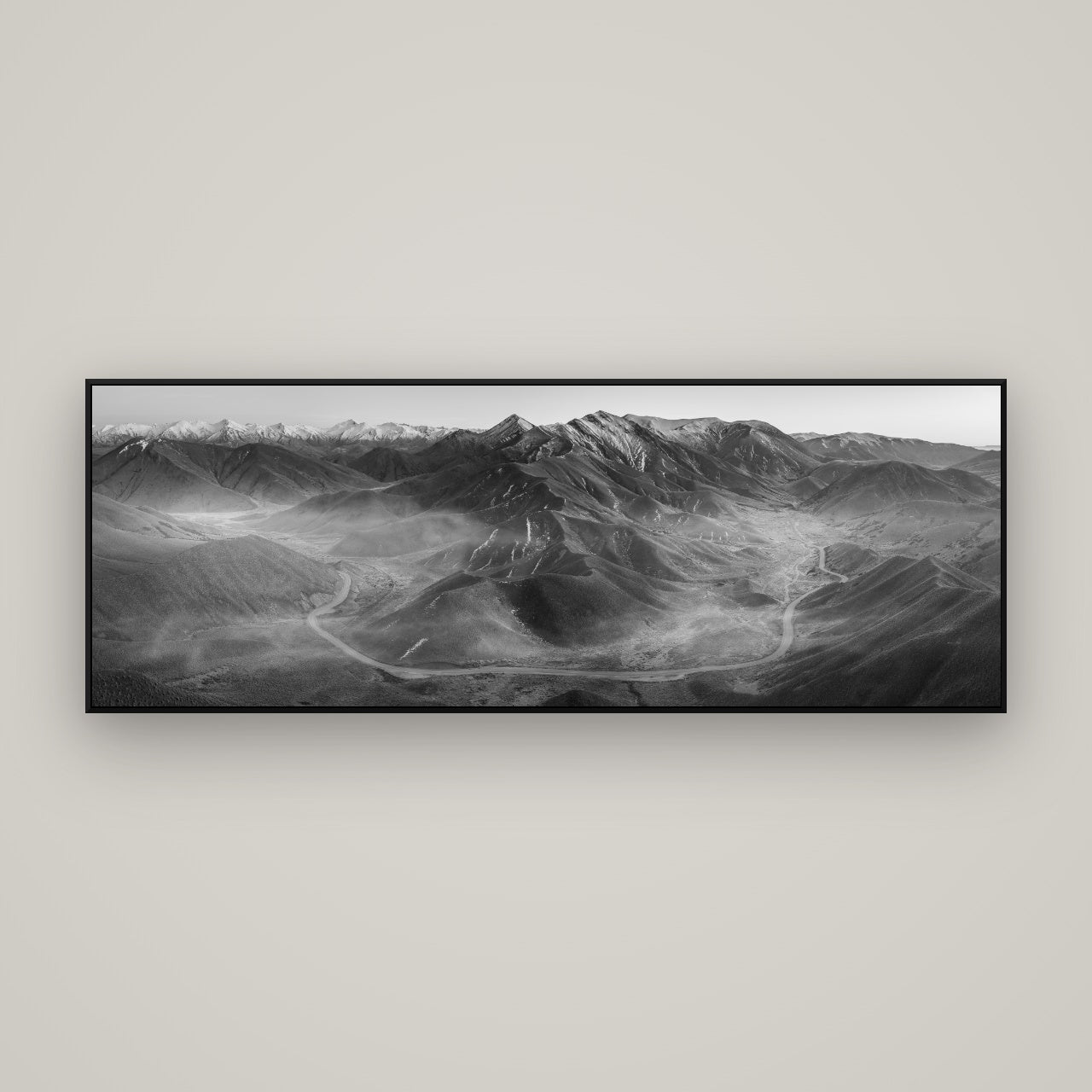 Dawn's Embrace, Lindis Pass Chronicles — ArtBox Black, 170×60 cm. New Zealand fine art wall art by Stephen Milner.