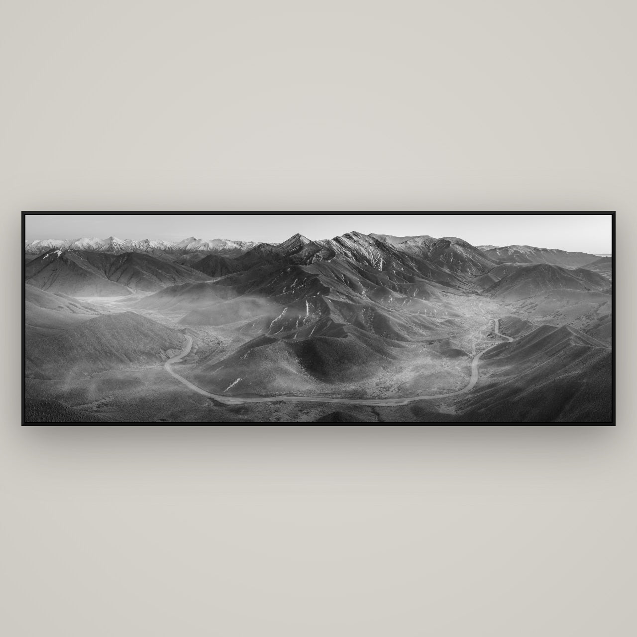 Dawn's Embrace, Lindis Pass Chronicles — ArtBox Black, 198×70 cm. New Zealand fine art wall art by Stephen Milner.