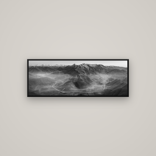 Dawn's Embrace, Lindis Pass Chronicles — Basel Black Matte, 113×40 cm. New Zealand fine art wall art by Stephen Milner.