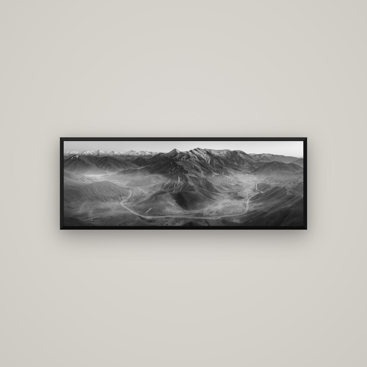 Dawn's Embrace, Lindis Pass Chronicles — Basel Black, 113×40 cm. New Zealand fine art wall art by Stephen Milner.