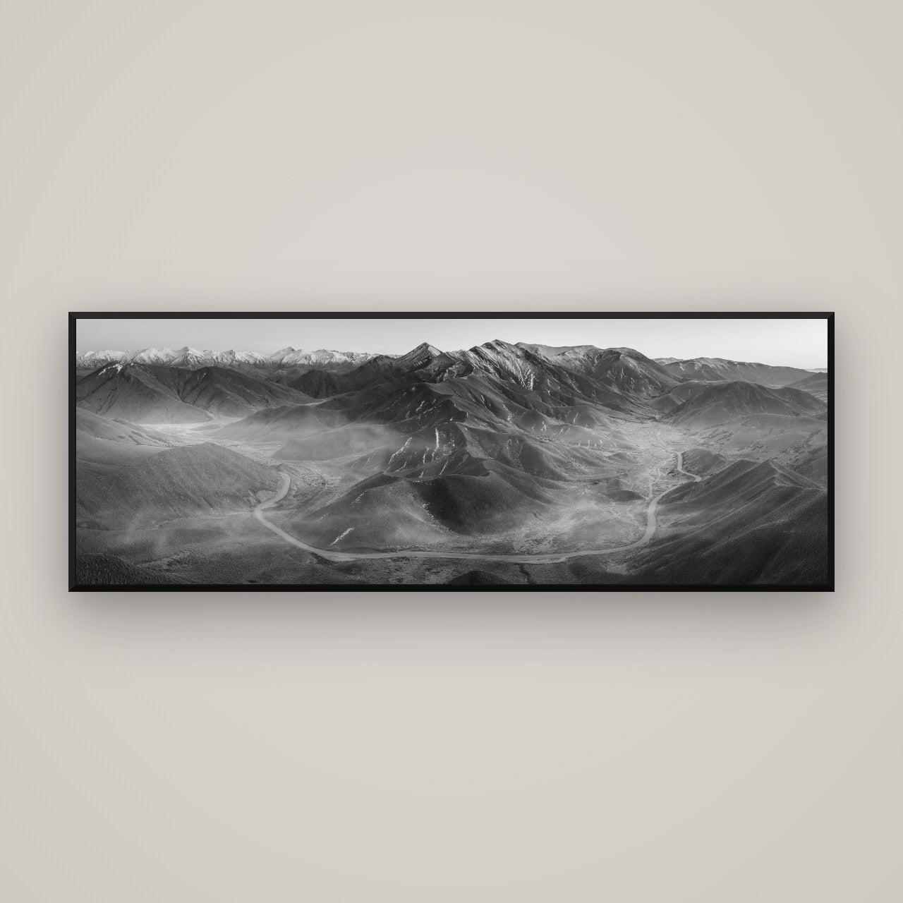 Dawn's Embrace, Lindis Pass Chronicles — Basel Black, 170×60 cm. New Zealand fine art wall art by Stephen Milner.