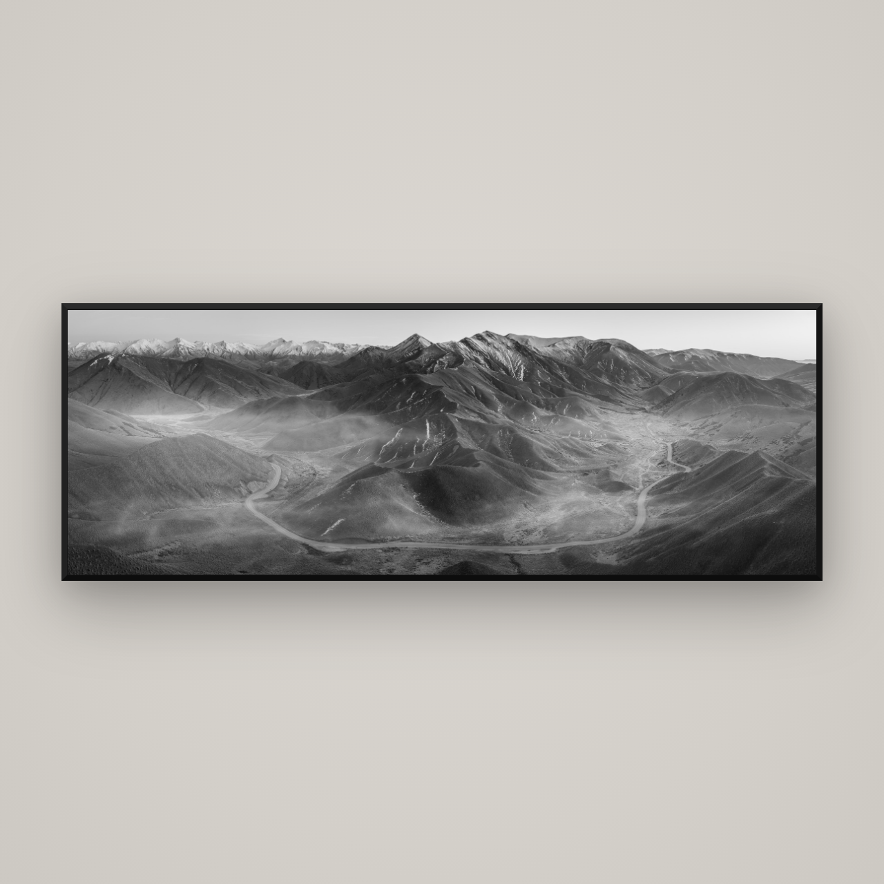 Dawn's Embrace, Lindis Pass Chronicles — Basel Black Matte, 198×70 cm. New Zealand fine art wall art by Stephen Milner.