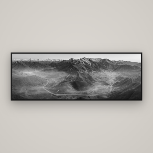 Dawn's Embrace, Lindis Pass Chronicles — Basel Black Matte, 198×70 cm. New Zealand fine art wall art by Stephen Milner.