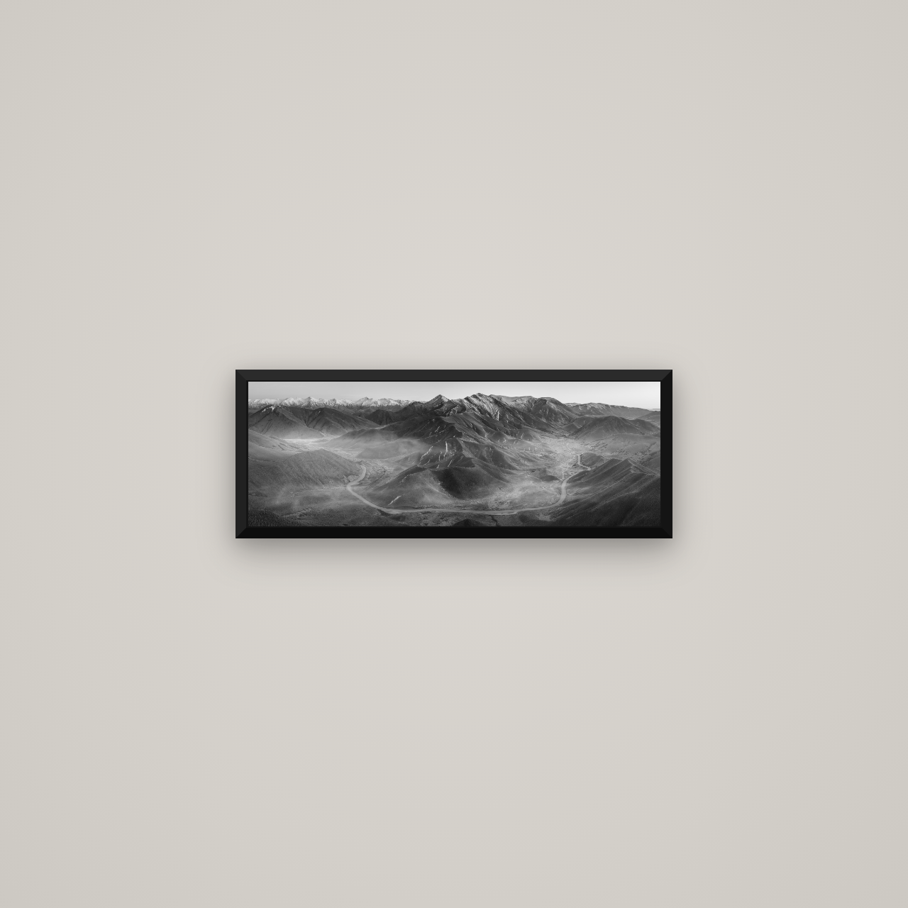 Dawn's Embrace, Lindis Pass Chronicles — Basel Black Matte, 57×20 cm. New Zealand fine art wall art by Stephen Milner.
