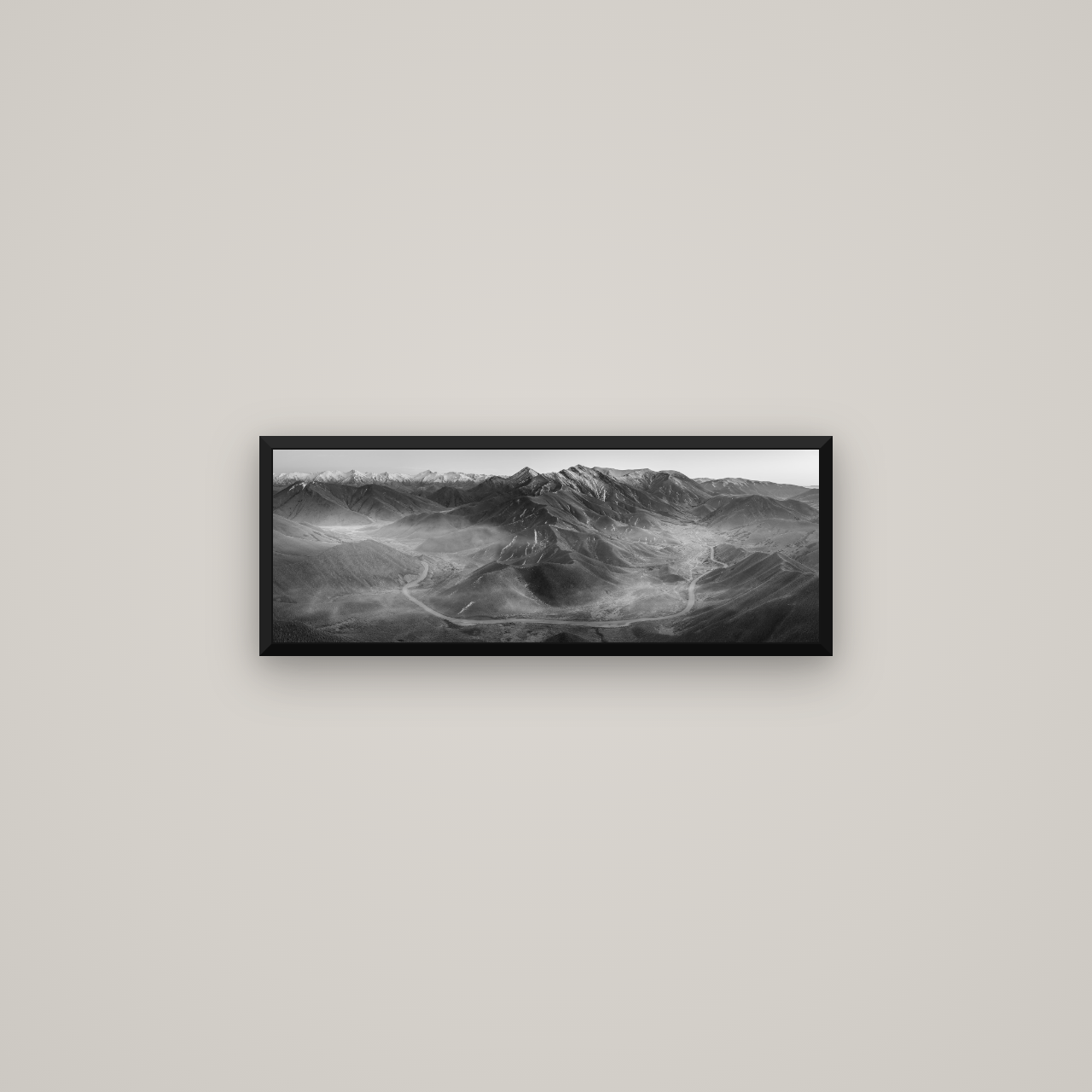 Dawn's Embrace, Lindis Pass Chronicles — Basel Black Matte, 68×24 cm. New Zealand fine art wall art by Stephen Milner.