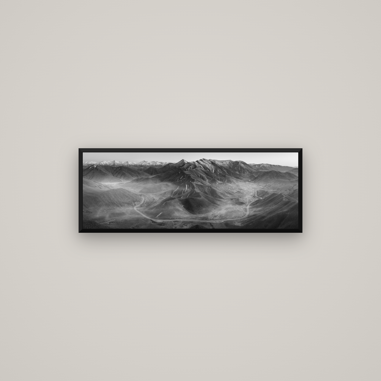 Dawn's Embrace, Lindis Pass Chronicles — Basel Black Matte, 85×30 cm. New Zealand fine art wall art by Stephen Milner.