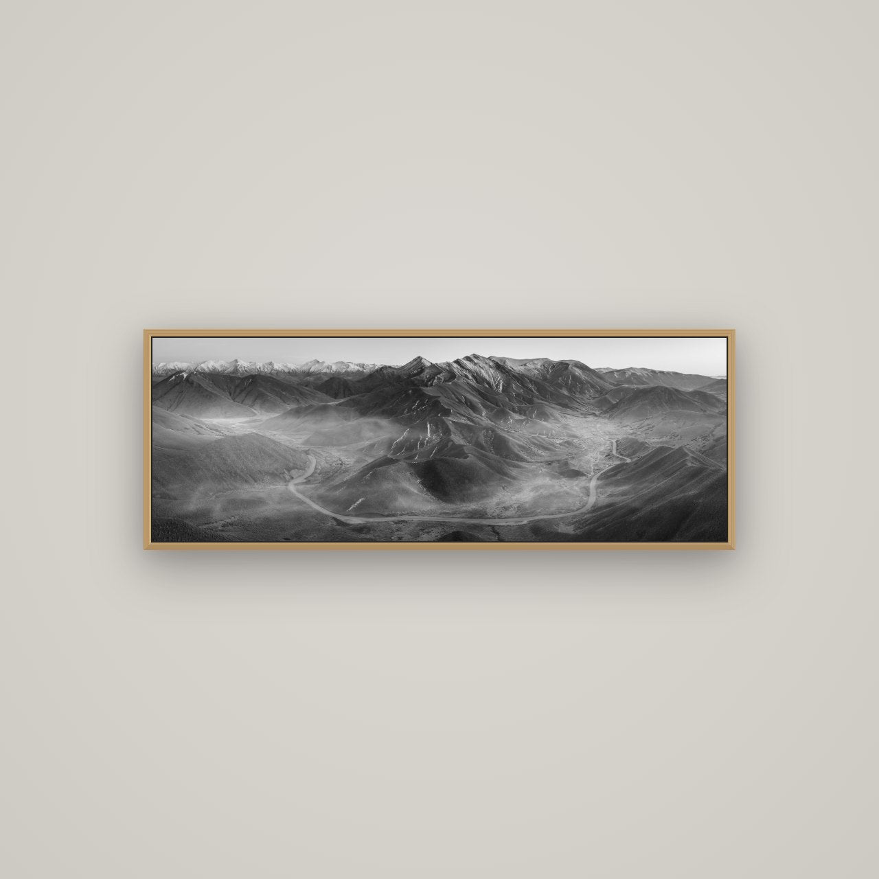 Dawn's Embrace, Lindis Pass Chronicles, Basel Natural Oak, 113×40 cm. New Zealand fine art wall art by Stephen Milner.