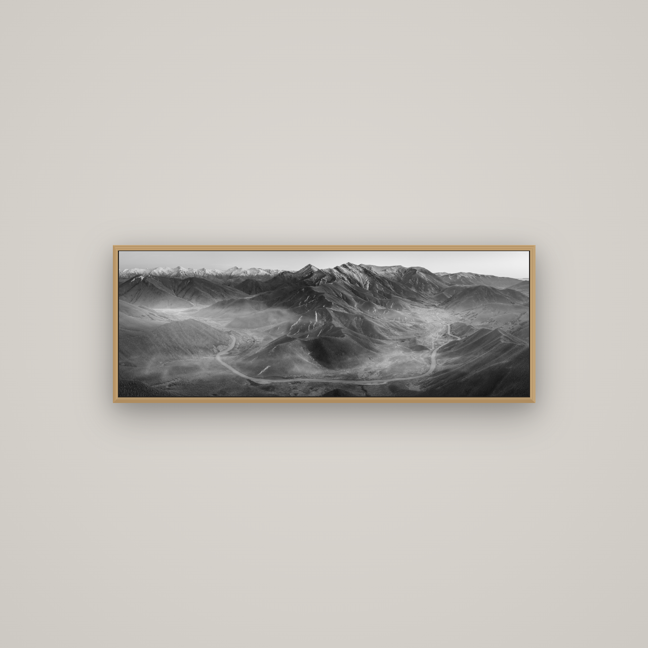 Dawn's Embrace, Lindis Pass Chronicles, Basel Natural Oak, 113×40 cm. New Zealand fine art wall art by Stephen Milner.