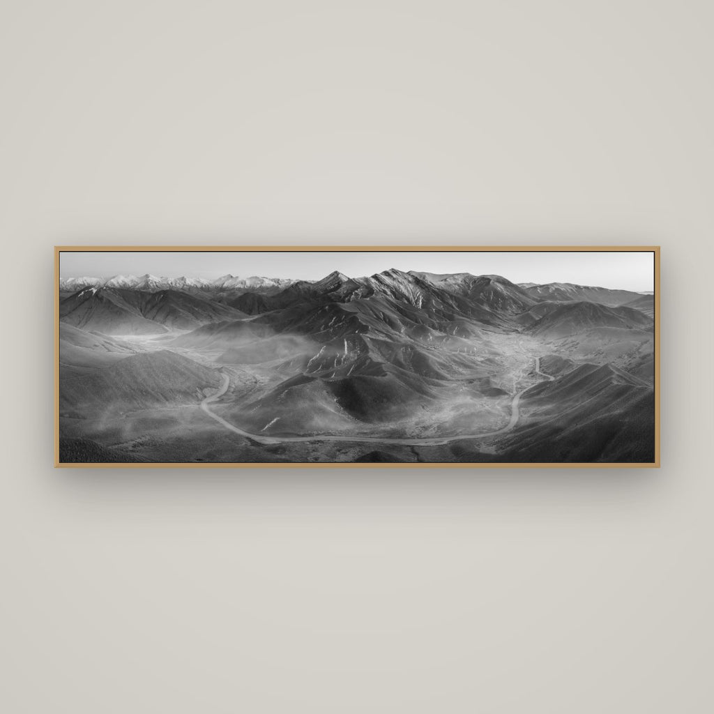 Dawn's Embrace, Lindis Pass Chronicles, Basel Natural Oak, 170×60 cm. New Zealand fine art wall art by Stephen Milner.