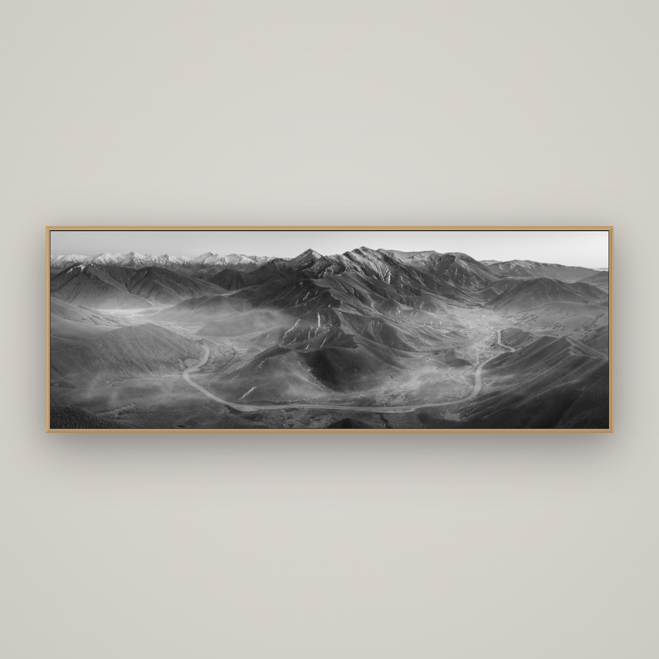 Dawn's Embrace, Lindis Pass Chronicles, Basel Natural Oak, 198×70 cm. New Zealand fine art wall art by Stephen Milner.