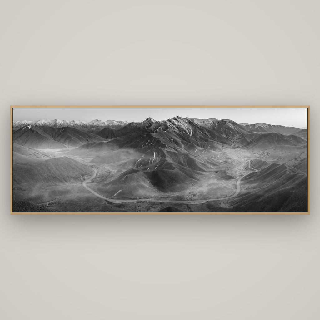 Dawn's Embrace, Lindis Pass Chronicles, Basel Natural Oak, 198×70 cm. New Zealand fine art wall art by Stephen Milner.