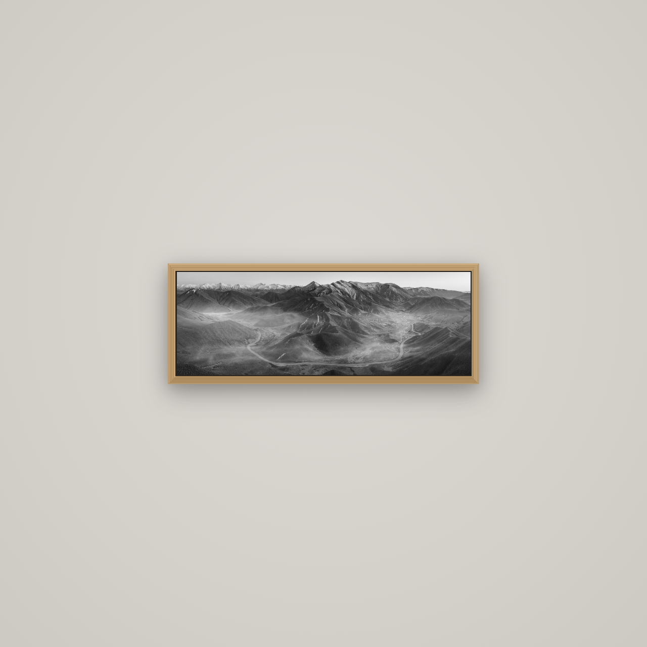 Dawn's Embrace, Lindis Pass Chronicles, Basel Natural Oak, 57×20 cm. New Zealand fine art wall art by Stephen Milner.
