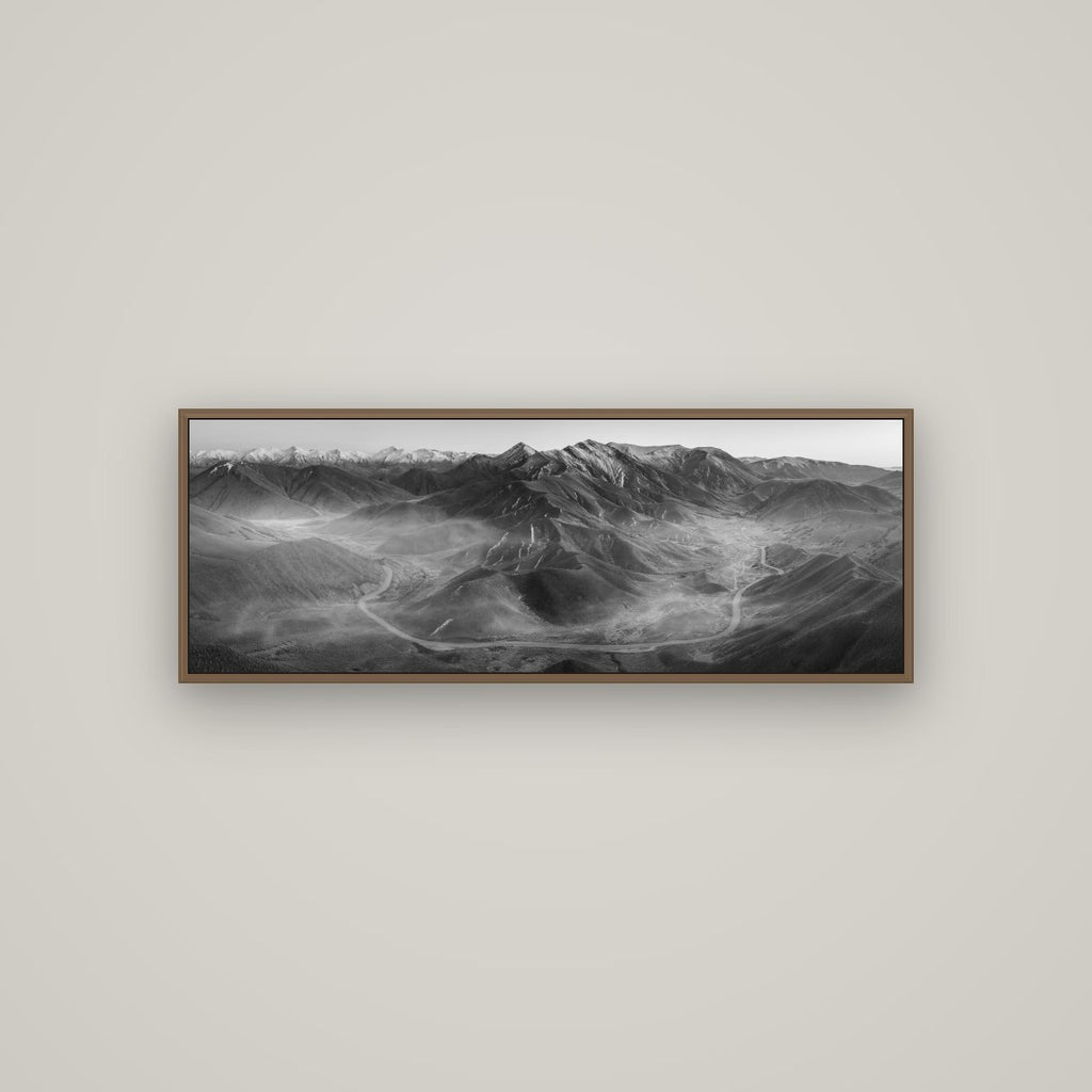 Dawn's Embrace, Lindis Pass Chronicles, Basel Walnut, 113×40 cm. New Zealand fine art wall art by Stephen Milner.