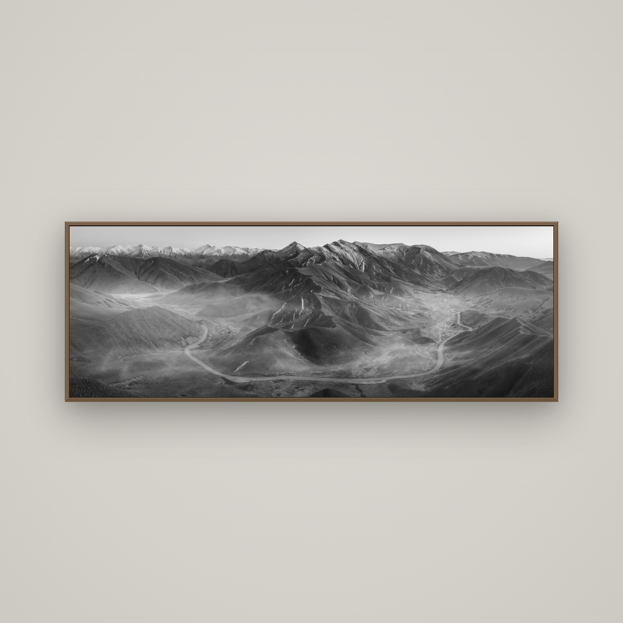 Dawn's Embrace, Lindis Pass Chronicles, Basel Walnut, 170×60 cm. New Zealand fine art wall art by Stephen Milner.