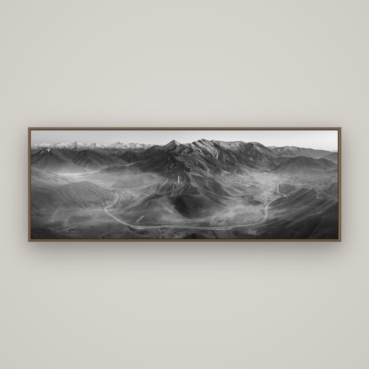 Dawn's Embrace, Lindis Pass Chronicles, Basel Walnut, 170×60 cm. New Zealand fine art wall art by Stephen Milner.
