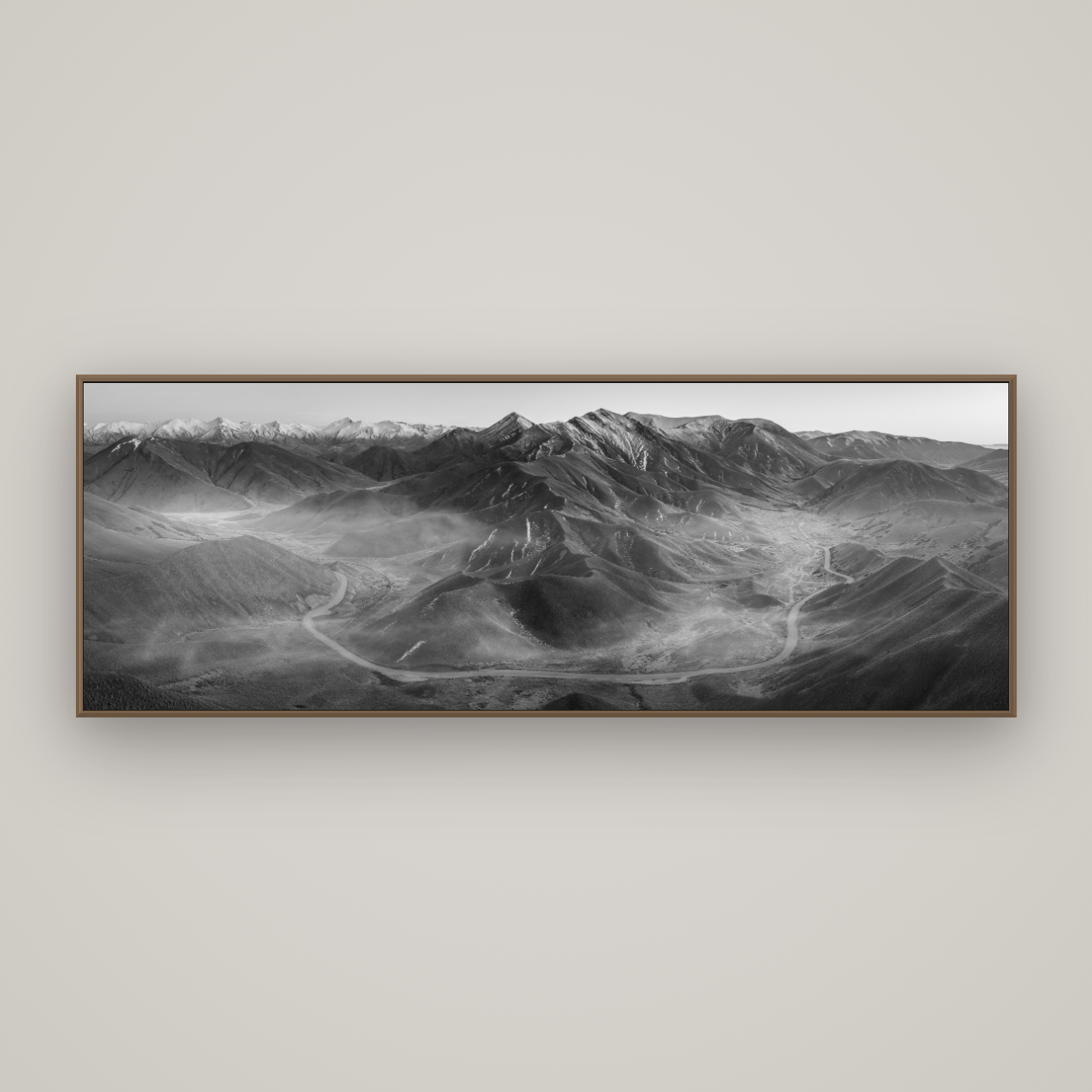 Dawn's Embrace, Lindis Pass Chronicles, Basel Walnut, 198×70 cm. New Zealand fine art wall art by Stephen Milner.