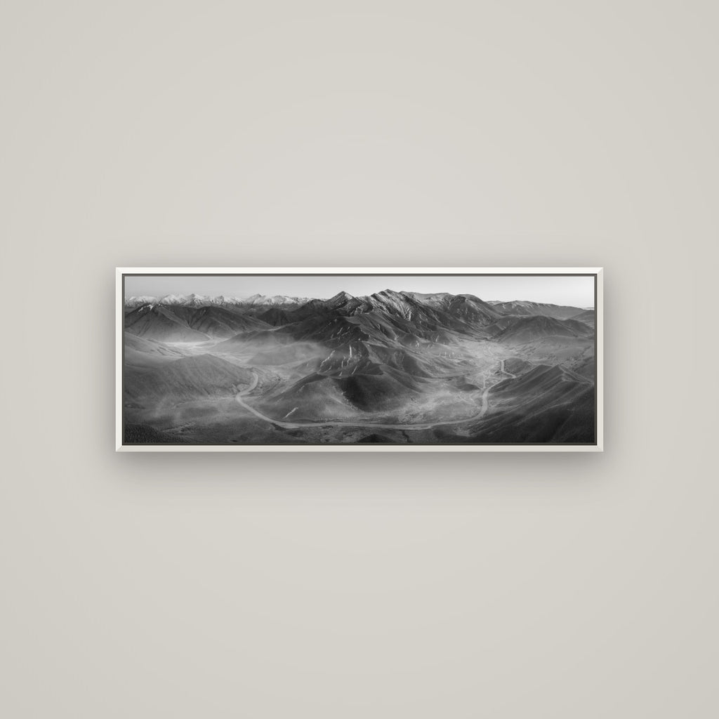 Dawn's Embrace, Lindis Pass Chronicles — Basel White, 113×40 cm. New Zealand fine art wall art by Stephen Milner.