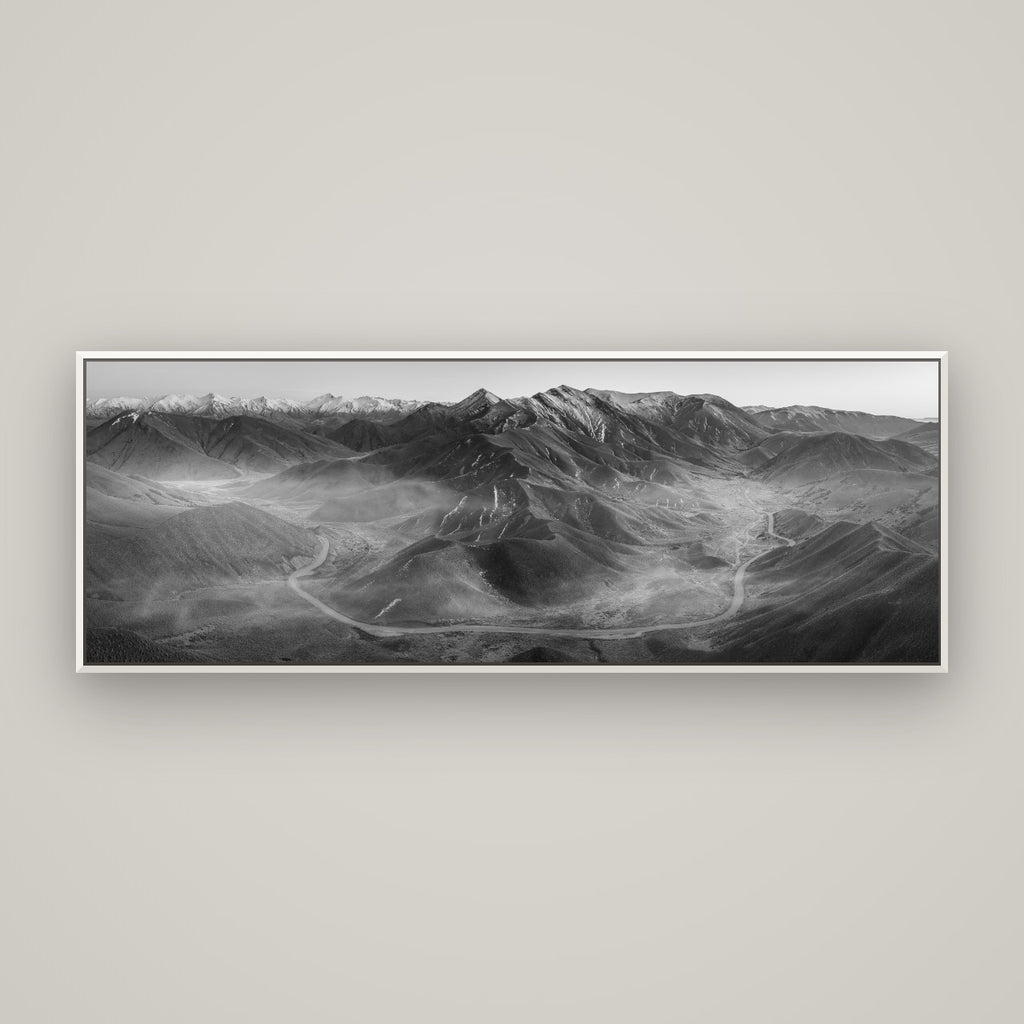 Dawn's Embrace, Lindis Pass Chronicles — Basel White, 170×60 cm. New Zealand fine art wall art by Stephen Milner.