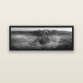 Dawn's Embrace, Lindis Pass Chronicles — black float frame canvas, 152 × 56 cm. New Zealand fine art landscape wall art by Stephen Milner.