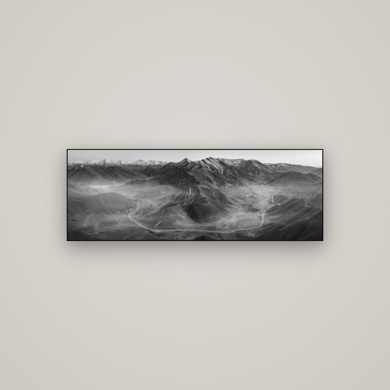Dawn's Embrace, Lindis Pass Chronicles — Slimline Black, 113×40 cm. New Zealand fine art wall art by Stephen Milner.