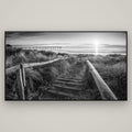 Dawn's Invitation, New Brighton Beach — Basel Black Matte, 196×110 cm. New Zealand fine art wall art by Stephen Milner.