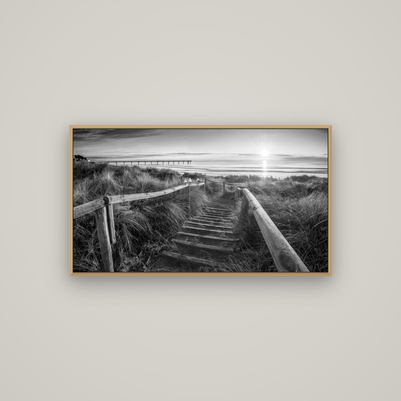 Dawn's Invitation, New Brighton Beach, Basel Natural Oak, 107×60 cm. New Zealand fine art wall art by Stephen Milner.