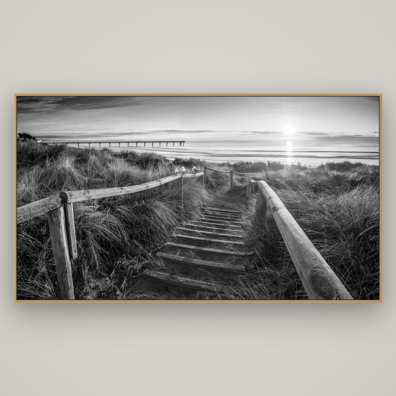 Dawn's Invitation, New Brighton Beach, Basel Natural Oak, 196×110 cm. New Zealand fine art wall art by Stephen Milner.
