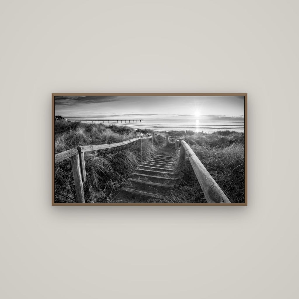 Dawn's Invitation, New Brighton Beach, Basel Walnut, 107×60 cm. New Zealand fine art wall art by Stephen Milner.