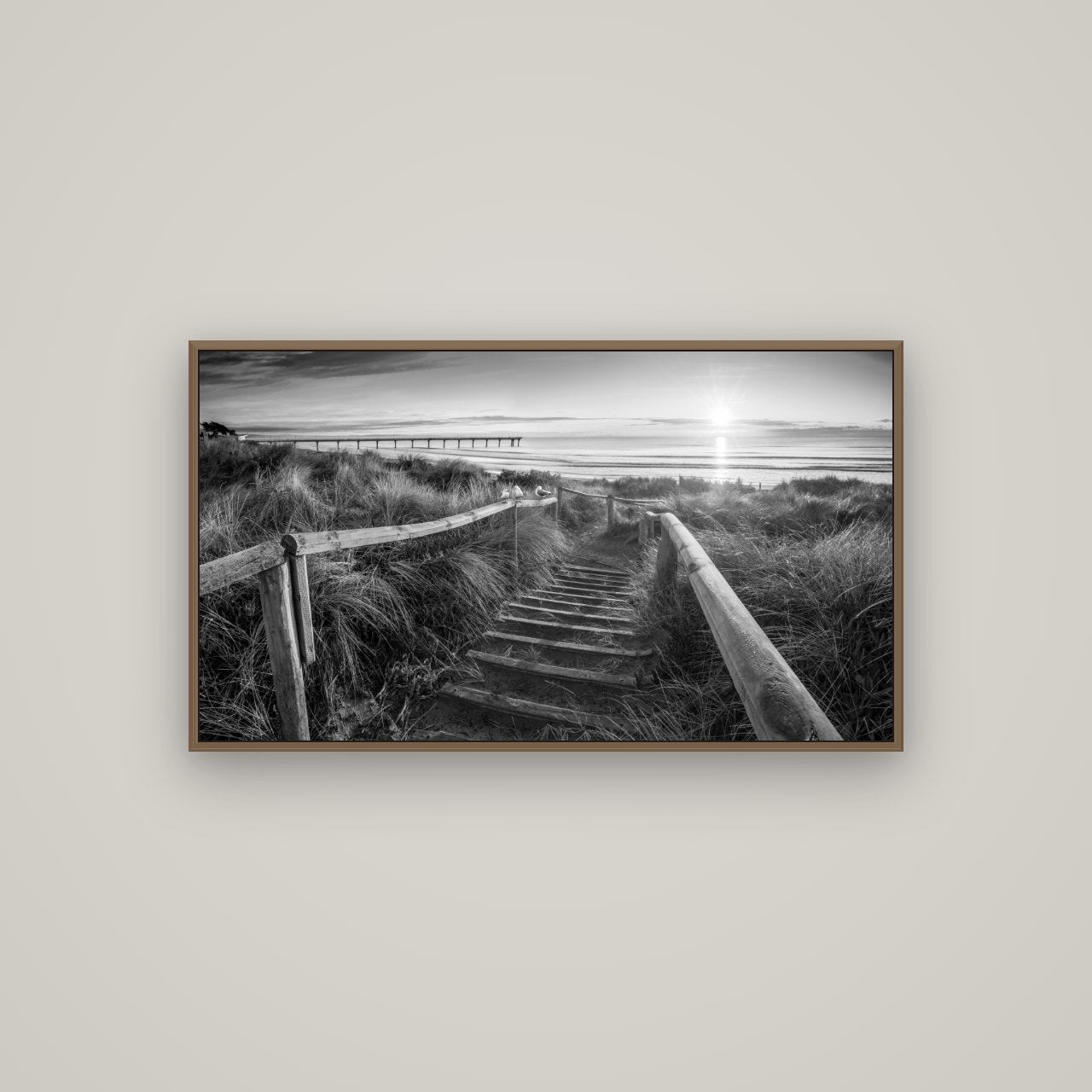 Dawn's Invitation, New Brighton Beach, Basel Walnut, 107×60 cm. New Zealand fine art wall art by Stephen Milner.