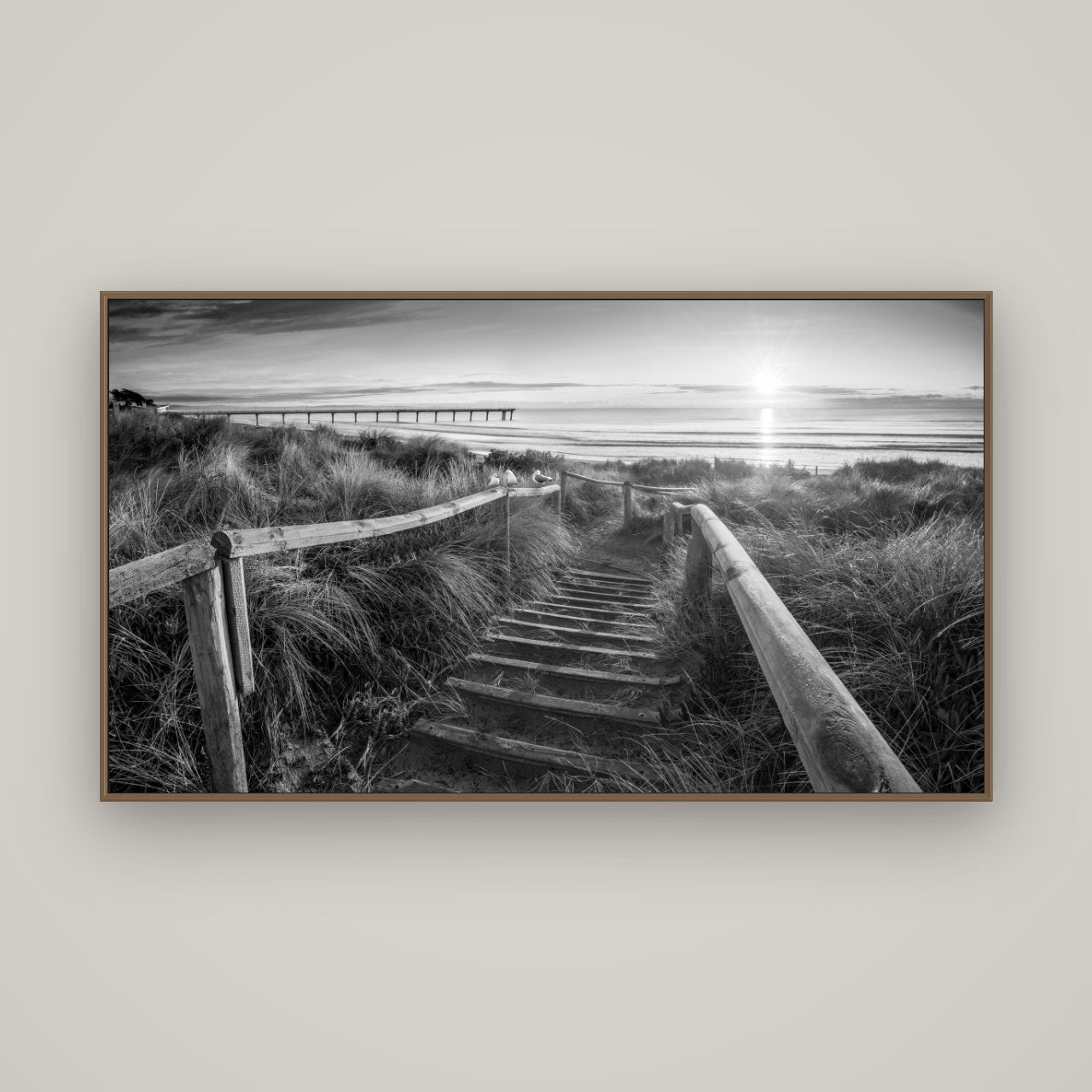 Dawn's Invitation, New Brighton Beach, Basel Walnut, 160×90 cm. New Zealand fine art wall art by Stephen Milner.
