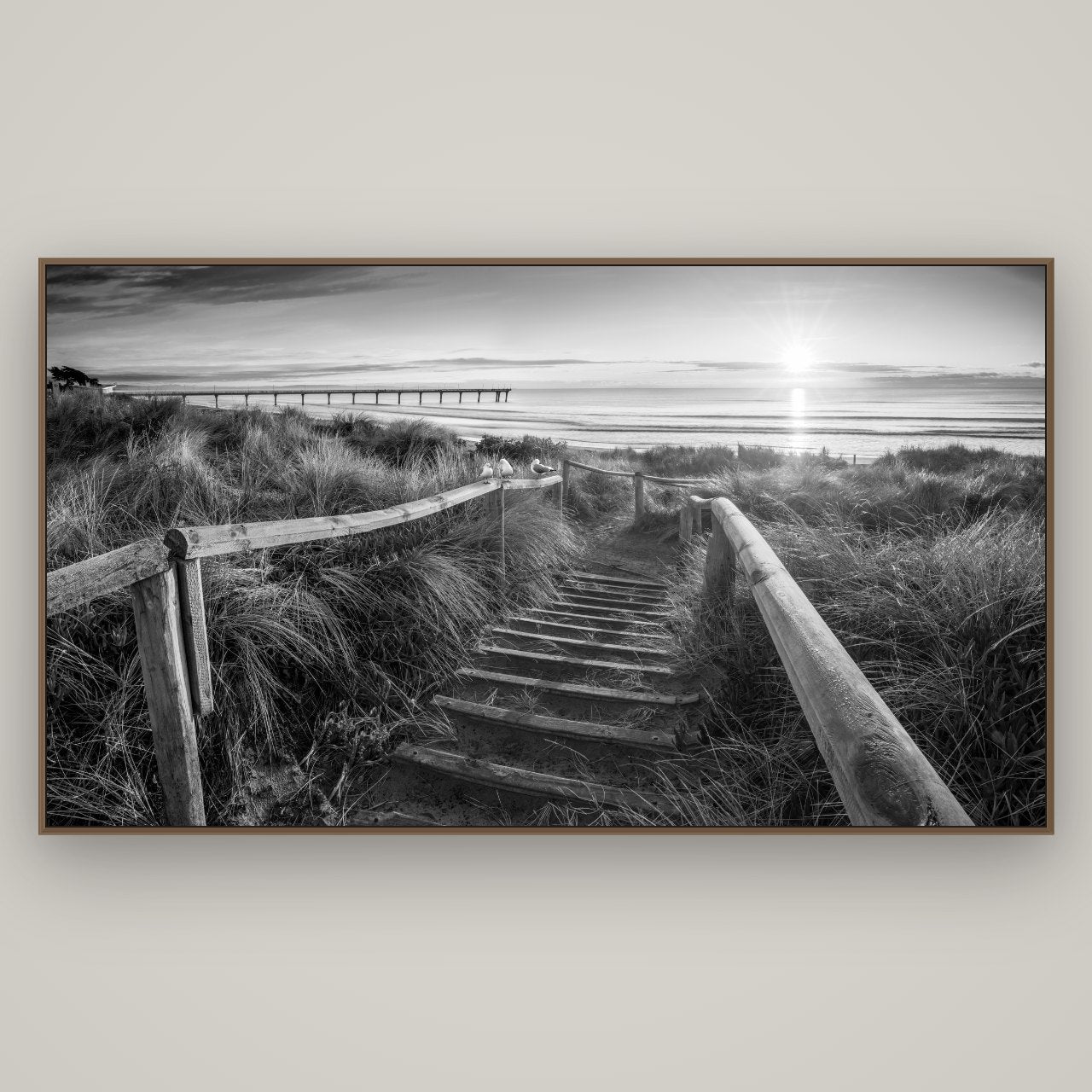 Dawn's Invitation, New Brighton Beach, Basel Walnut, 196×110 cm. New Zealand fine art wall art by Stephen Milner.