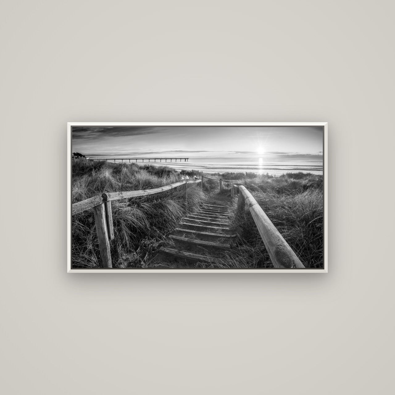 Dawn's Invitation, New Brighton Beach — Basel White, 107×60 cm. New Zealand fine art wall art by Stephen Milner.