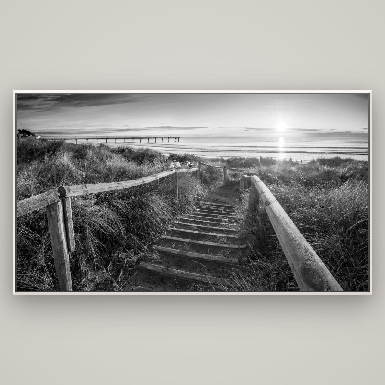 Dawn's Invitation, New Brighton Beach — Basel White, 196×110 cm. New Zealand fine art wall art by Stephen Milner.