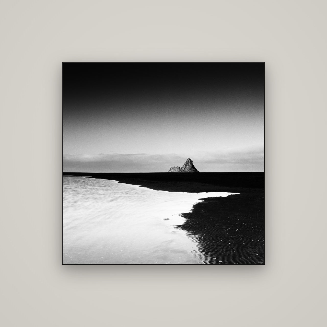 Dawns Lost Treasure, Karekare Beach — ArtBox Black, 100×100 cm. New Zealand fine art wall art by Stephen Milner.