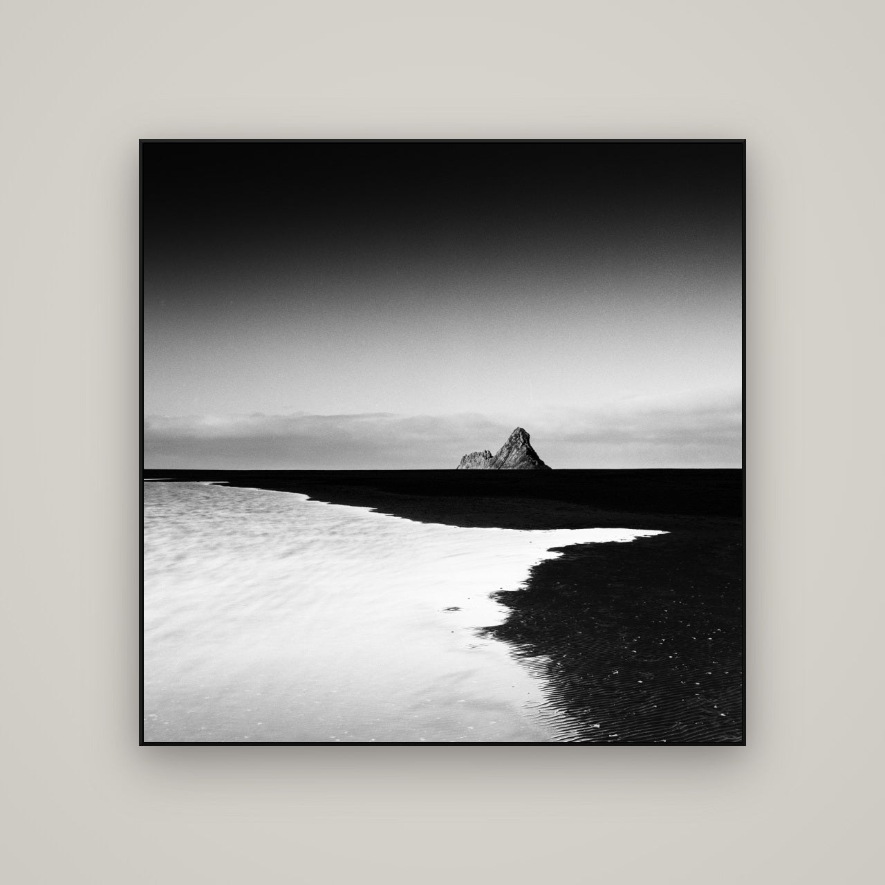 Dawns Lost Treasure, Karekare Beach — ArtBox Black, 120×120 cm. New Zealand fine art wall art by Stephen Milner.
