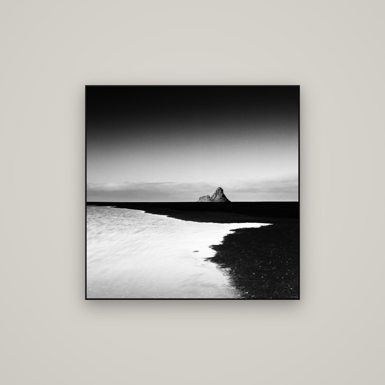 Dawns Lost Treasure, Karekare Beach — ArtBox Black, 80×80 cm. New Zealand fine art wall art by Stephen Milner.