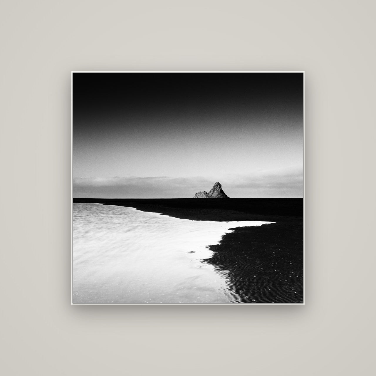 Dawns Lost Treasure, Karekare Beach — ArtBox White, 100×100 cm. New Zealand fine art wall art by Stephen Milner.