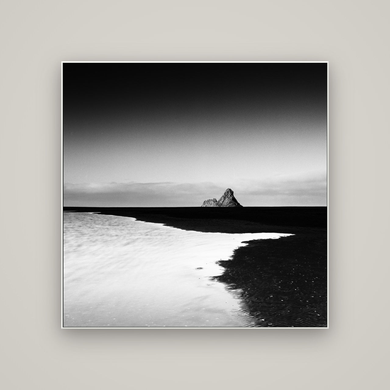 Dawns Lost Treasure, Karekare Beach — ArtBox White, 120×120 cm. New Zealand fine art wall art by Stephen Milner.