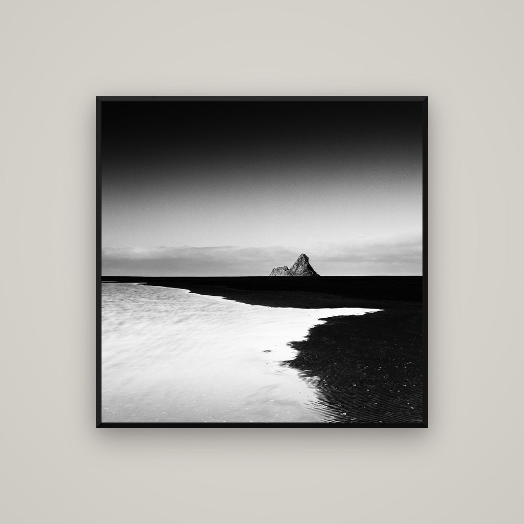 Dawns Lost Treasure, Karekare Beach — Basel Black Matte, 100×100 cm. New Zealand fine art wall art by Stephen Milner.