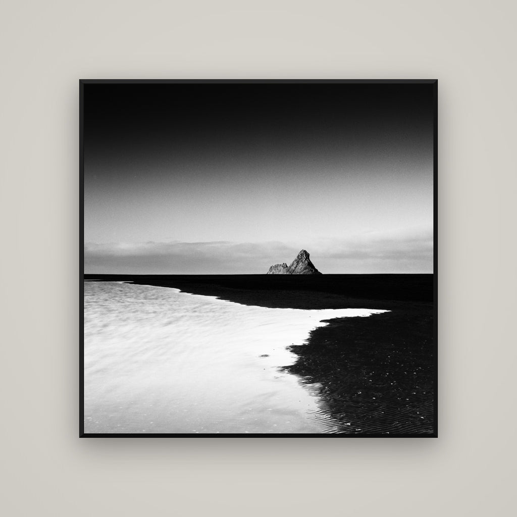 Dawns Lost Treasure, Karekare Beach — Basel Black Matte, 120×120 cm. New Zealand fine art wall art by Stephen Milner.