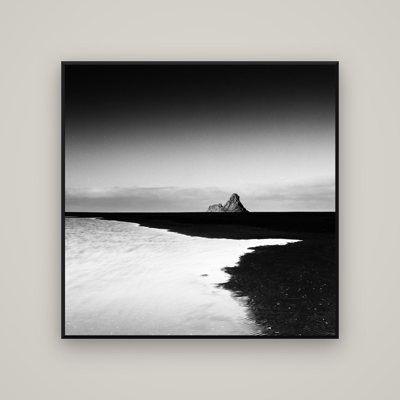 Dawns Lost Treasure, Karekare Beach — Basel Black, 120×120 cm. New Zealand fine art wall art by Stephen Milner.